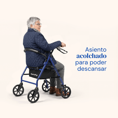 Andador para ancianos con asiento y respaldo acolchados