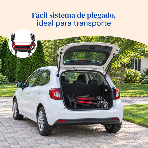 Andador Sigma | Rollator, plegable, 4 ruedas (Rojo)