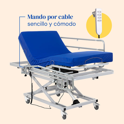 Cama articulada hospitalaria de carro elevador con colchón viscoelástico Professional V3 y barandillas