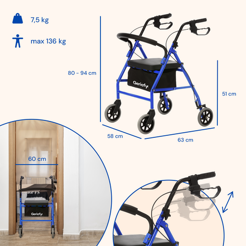 Andador Rollator Plegable | Asiento, Cesta y 4 Ruedas