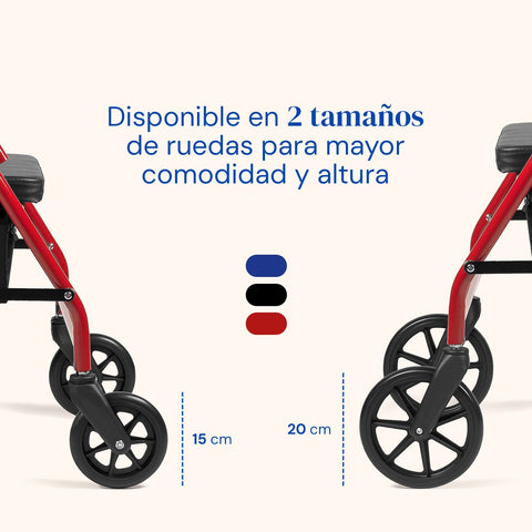 Andador Lambda Max | Rollator, 4 ruedas XL, asiento y respaldo (Rojo)