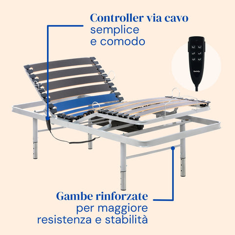 Letto elettrico con gambe regolabili e comando via cavo