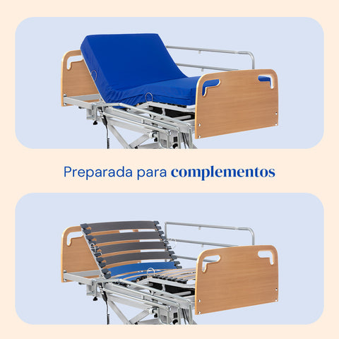 Cama articulada hospitalaria de carro elevador con barandillas, colchón sanitario y cabecero-piecero