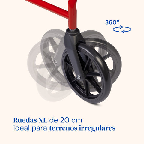 Andador Lambda Max | Rollator, 4 ruedas XL, asiento y respaldo (Rojo)
