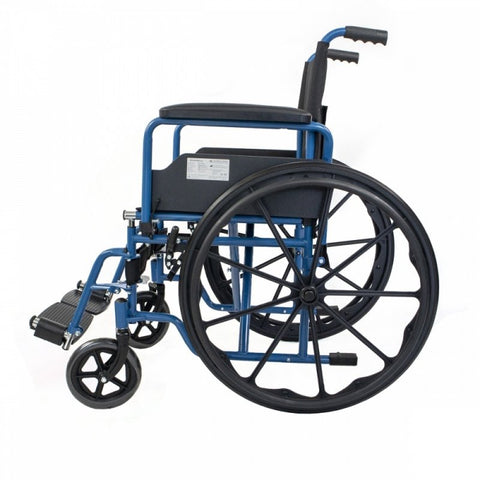 Silla de ruedas plegable con ruedas grandes extraíbles, color azul